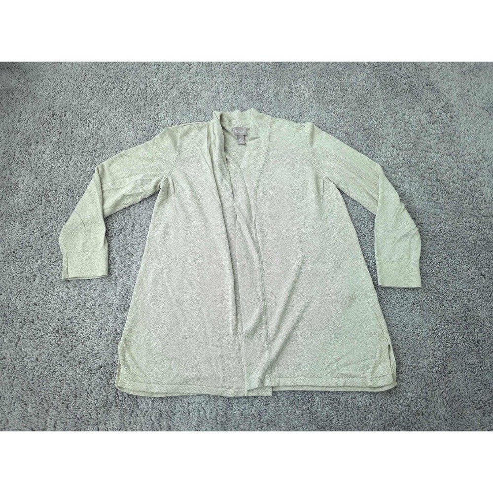 Chico's Cardigan Sweater Womens 2 Beige Long Sleeve Open Front Knit